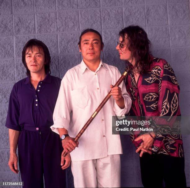 Portrait of the band Trisan, left to right, Joji Hirota, Guo Yue, and Pol Brennan at the World Music Theater in Tinley Park, Illinois, September 3,...