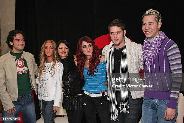 Alfonso Herrera, Anahi, Maite Perroni, Dulce Maria, Christopher Uckermann and Christian Chavez of RBD attends a press conference to announce their...