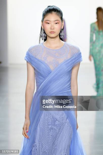 Model walks the runway for Tadashi Shoji Spring/Summer 2020 during New York Fashion Week: The Shows at Gallery I at Spring Studios on September 05,...