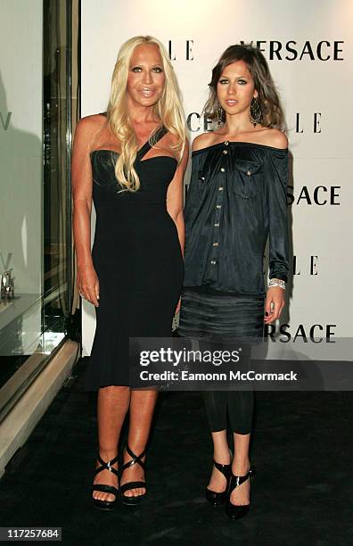 Donatella Versace and Allegra Beck during Elle Magazine -21st Birthday - Outside Arrivals at Versace Store in London, Great Britain.