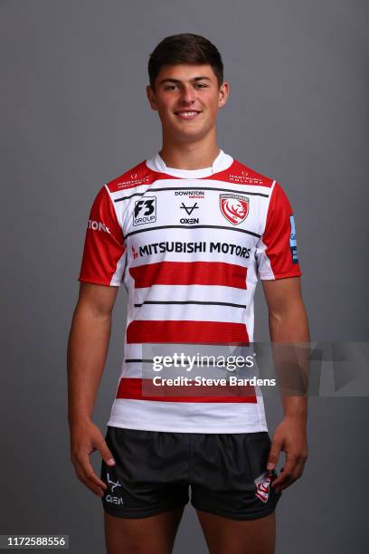 Louis Rees-Zammit of Gloucester poses for a portrait during the Gloucester Rugby squad photocall for the 2019-2020 Gallagher Premiership Rugby season...