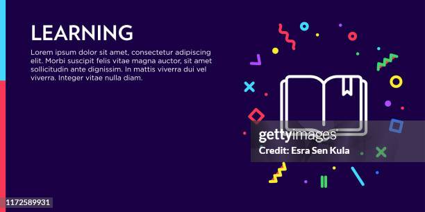 learning concept. geometric retro and memphis style web banner and poster concept with book icon. - multiple choice design stock illustrations