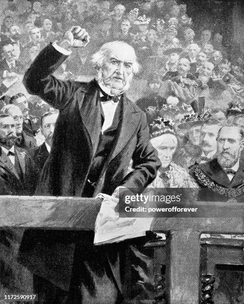 william ewart gladstone speaking out against the ottoman empire massacring bulgarians in the april uprising of 1876 - 19th century - bulgaria stock illustrations