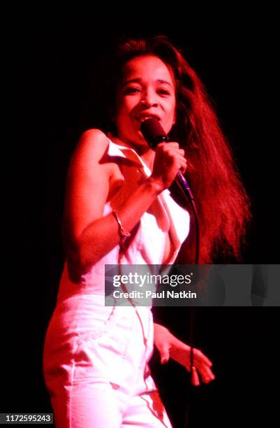 American Rock and Pop singer Ronnie Spector performs onstage at the Auditorium Theater, Chicago, Illinois, June 24, 1977.