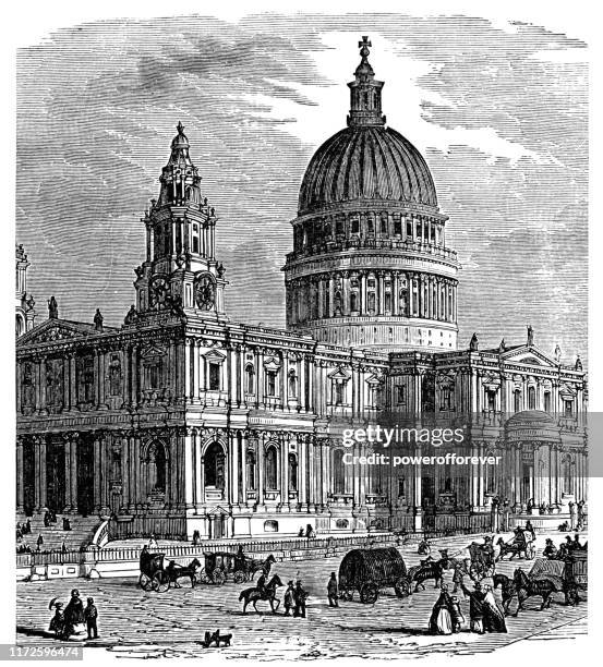 st paul’s cathedral in london, england - 19th century - st paul's cathedral london stock illustrations