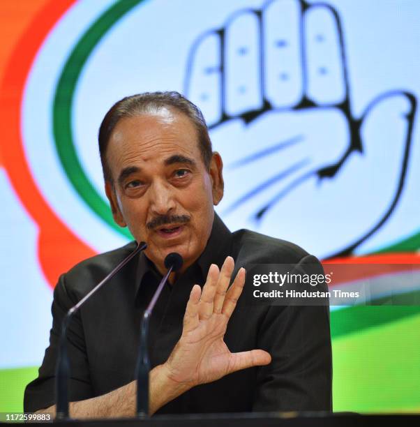 Senior Congress leader Ghulam Nabi Azad briefs the media on his visit to Jammu and Kashmir, at AICC on September 30, 2019 in New Delhi, India. Azad,...