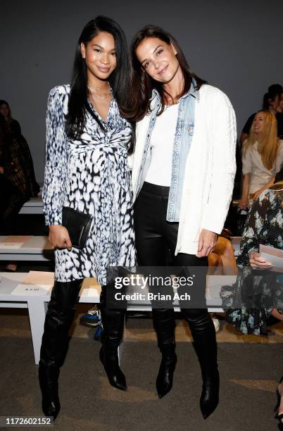 Chanel Iman and Katie Holmes attend the Ellie Tahari front row during New York Fashion Week: The Showsat Gallery II at Spring Studios on September...