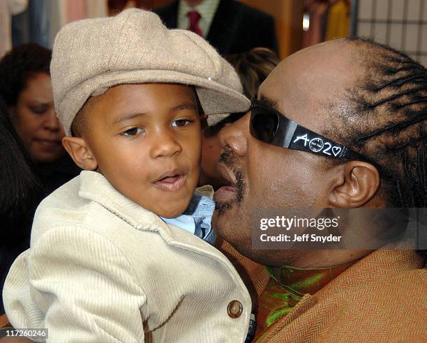 Stevie Wonder and son Kailand during Stevie Wonder Attends His Wife Kai Milla's Fashion Show - December 11, 2005 at Saks Jandel in Washington, D.C.,...