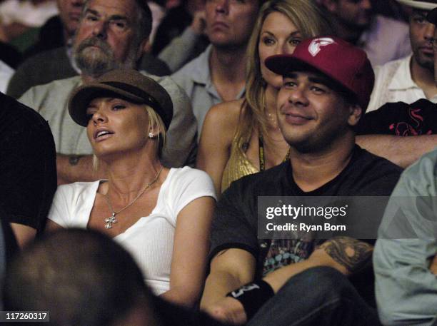 Jaime Pressly and DJ Eric Cubiche during Celebrity Sightings at UFC 59: Reality Check - April 15, 2006 at Arrowhead Pond in Anaheim, California,...
