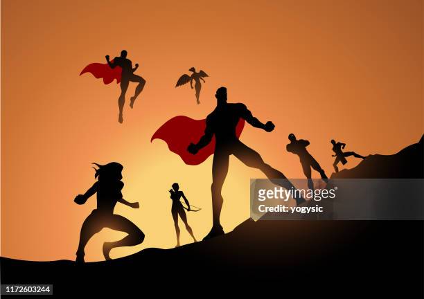 vektor superhelden team silhouette illustration - sportliga stock-grafiken, -clipart, -cartoons und -symbole