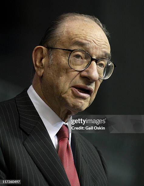 Alan Greenspan, Chairmain of the Board of Governors of the Federal Reserve System gives the keynote address at the Boston College Finance Conference...