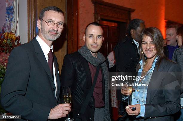 Jean Cassegrain, David Furnish and Tracey Emin during Tracey Emin Longchamp Bag Launch at 33 Portland Place in London, Great Britain.