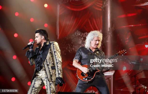 Global Citizen Festival in Central Park in New York City on Saturday, September 28, 2019 -- Pictured: Adam Lambert, performs with Brian May of Queen...