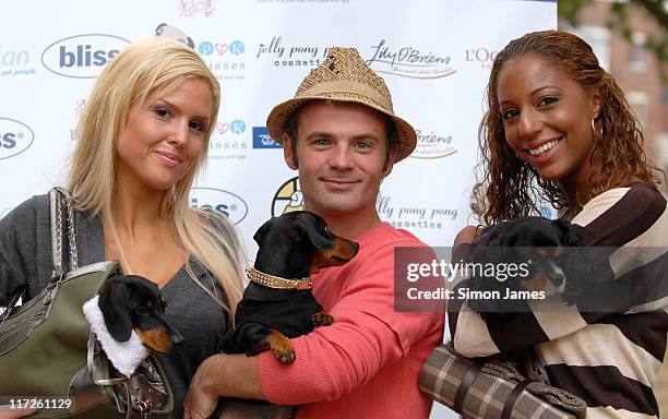 Michelle Bass, Julian Bennett and Su-Elise Nash during Pugs and Kisses Celebrity Dog Fashion Show at Parson's Green in London, Great Britain.