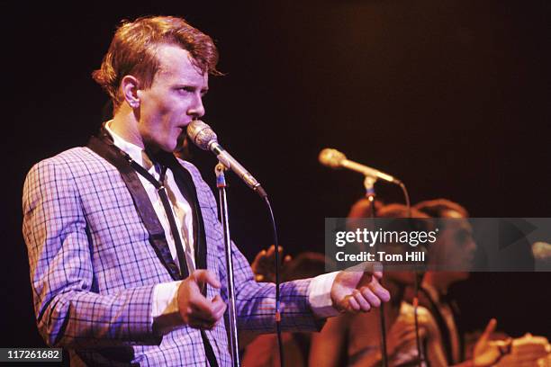 Saxophonist Horatio Hornblower of British doo-wop revival band Darts performs at the Agora Ballroom on September 4, 1981 in Atlanta, Georgia, United...