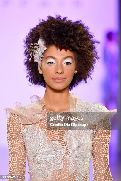 Model walks the runway for Afffair S/S20 during New York Fashion Week: The Shows at Gallery II at Spring Studios on September 05, 2019 in New York...