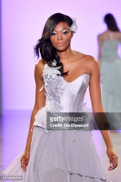 Model walks the runway for Afffair S/S20 during New York Fashion Week: The Shows at Gallery II at Spring Studios on September 05, 2019 in New York...