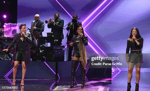 LaMisha Grinstead, Kameelah Williams, and Irish Grinstead of 702 perform onstage during 2019 Black Music Honors at Cobb Energy Performing Arts Centre...