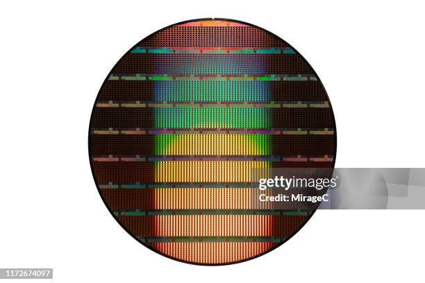 computer semiconductor wafer on white - silicon stock pictures, royalty-free photos & images