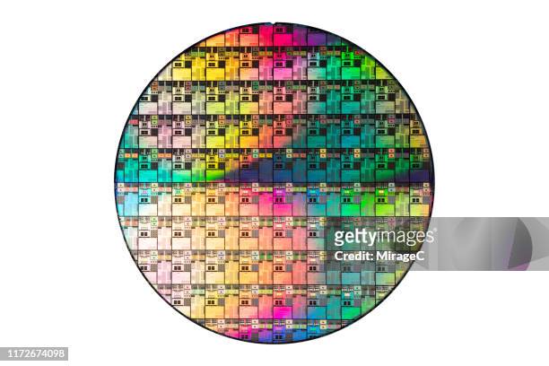 computer semiconductor wafer on white - wafeltje stockfoto's en -beelden
