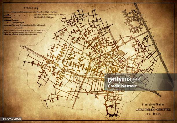 plan of the catacombs in rome - trastevere stock illustrations
