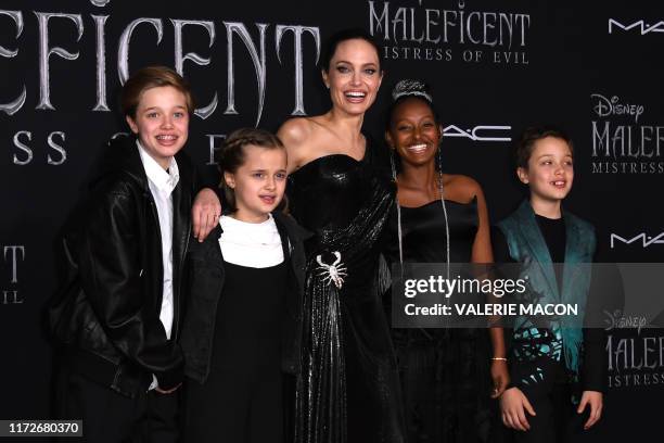 Actress Angelina Jolie and children Shiloh Nouvel Jolie-Pitt, Vivienne Marcheline Jolie-Pitt, Zahara Marley Jolie-Pitt, and Knox Leon Jolie-Pitt...