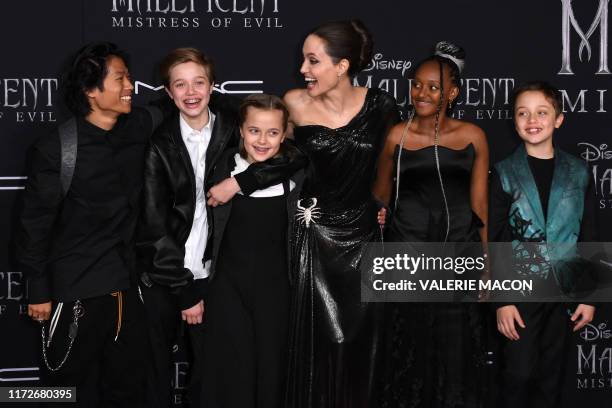 Actress Angelina Jolie and children Pax Thien Jolie-Pitt, Shiloh Nouvel Jolie-Pitt, Vivienne Marcheline Jolie-Pitt, Zahara Marley Jolie-Pitt, and...