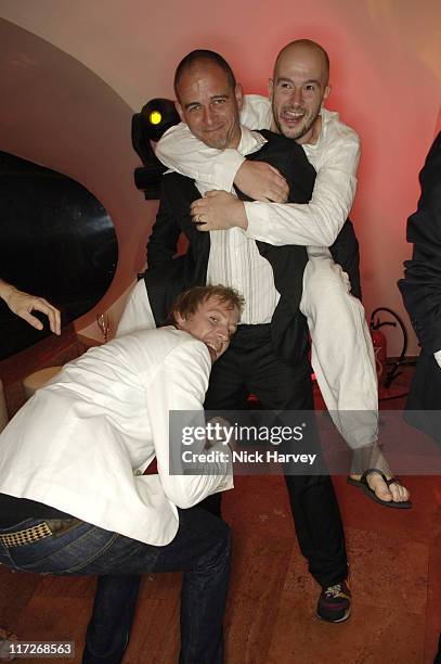 Rhys Ifans, Jake Chapman and Dinos Chapman during Sagatibo Host a Celebration of the Spirit of Brazil at pierre cardin's house Palais Bulles in...