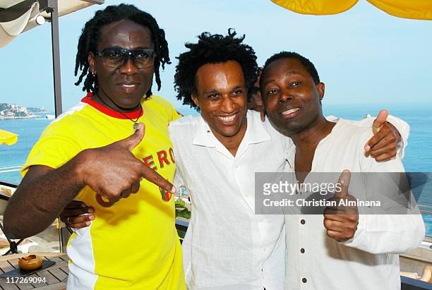 Richard Bona, Gerald Toto and Lokua Kanza during Nice Jazz Festival 2004 - Day 8 - Richard Bona in Nice, France.