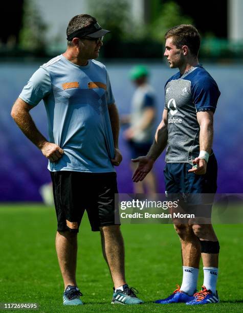 Hyogo , Japan - 1 October 2019; Luke McGrath, right, with his old physical education teacher and current Kobe Kobelco Steelers head coach Dave Dillon...