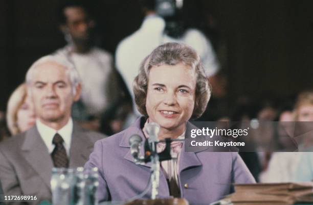 Arizona judge Sandra Day O'Connor testifies at her confirmation as Associate Justice of the Supreme Court of the United States before the Senate...