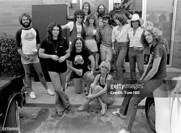 Most of the players at the D.I.R. Superjam I sessions are assembled for a photo in front of Studio I on July 31, 1978 in Doraville, Atlanta, Georgia....