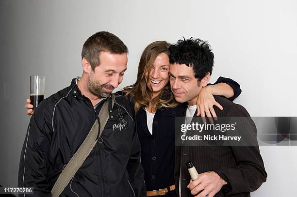 David Dorrell, Phoebe Philo and Tim Webster attend Marine Hugonnier's 'The Secretary of the Invisible' exhibition private view at the Max Wigram...