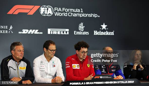 General view of the Team Principals Press Conference with Director of Pirelli F1 Mario Isola, Ferrari Team Principal Mattia Binotto, Scuderia Toro...