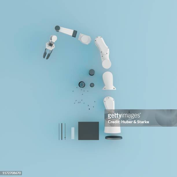 robotic arm shown in component parts - disassembled stock-fotos und bilder