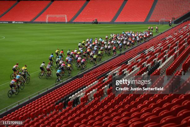 Start / Nairo Quintana of Colombia and Movistar Team Green Points Jersey / Primoz Roglic of Slovenia and Team Jumbo-Visma Red Leader Jersey / Miguel...