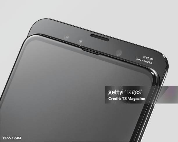 Detail of a Xiaomi Mi Mix 3 smartphone, taken on February 21, 2019.