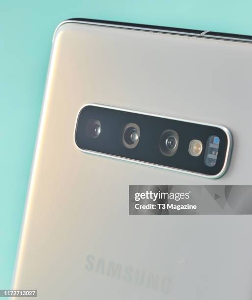 Detail of a Samsung Galaxy S10+ smartphone, taken on March 20, 2019.