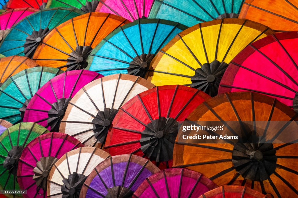 Colourful umbrellas At Street Market In Luang Prabang, Laos