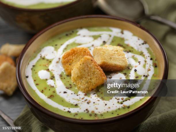 creamy pea soup - sour cream stock pictures, royalty-free photos & images