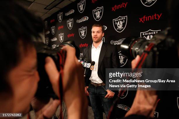 Oakland Raiders quarterback Matt Flynn takes part in a press conference at the football team's headquarters on Tuesday, April 2, 2013 in Alameda,...