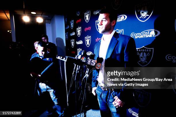 Oakland Raiders quarterback Matt Flynn takes part in a press conference at the football team's headquarters on Tuesday, April 2, 2013 in Alameda,...