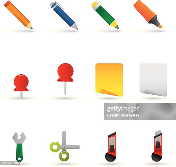 sketching icons, workspace elements - computer paper stock illustrations