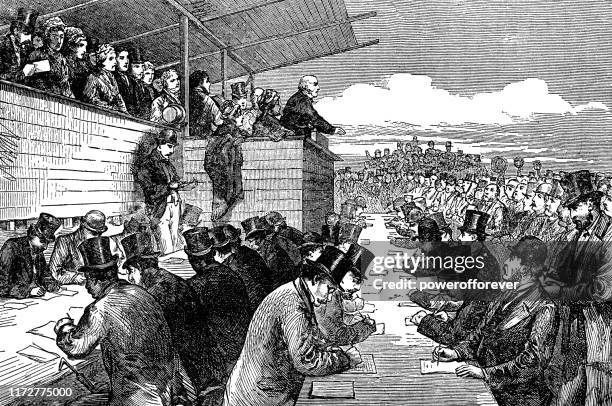 william ewart gladstone speaking out about the ottoman empire’s treatment of bulgarians in blackheath, england - 19th century - bulgaria stock illustrations