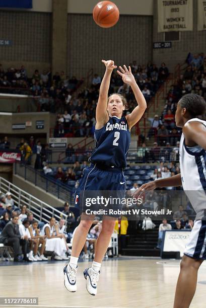 University of Connecticut basketball player Ashley Valley shoots the ball during a game at Gampel Pavilion, Storrs, Connecticut, April 19, 2002.