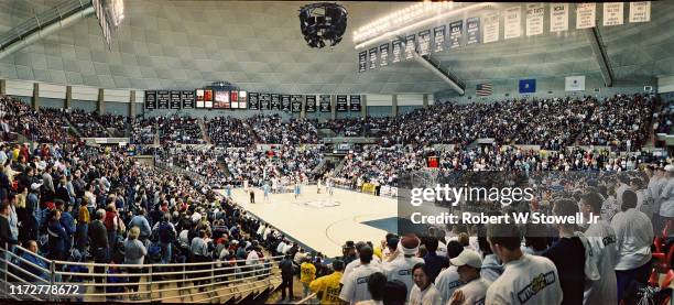 Panoramic view of the sold-out Gampel Pavilion for an intersectional basketball game between the University of Connecticut and the University of...