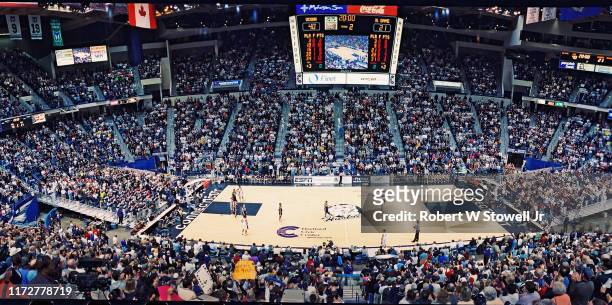 Panoramic view of the crowd during a sold-out, Big East basketball game between the University of Connecticut and the University of Notre Dame...