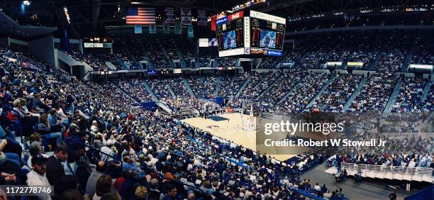 Panoramic view of the crowd during a sold-out, Big East basketball game between the University of Connecticut and the University of Notre Dame...