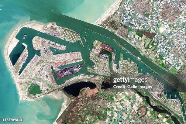 Maasvlakte, oil and LNG terminal with Europort petroleum harbor located within the Port of Rotterdam in Rotterdam, Netherlands.