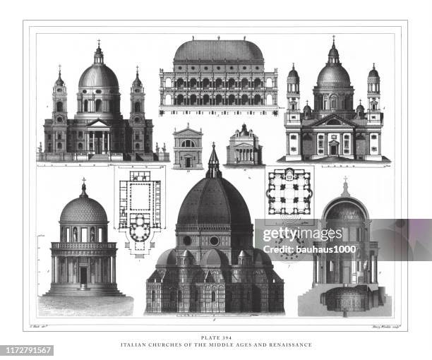 italienische kirchen des mittelalters und renaissance gravur antike illustration, veröffentlicht 1851 - romantique stock-grafiken, -clipart, -cartoons und -symbole